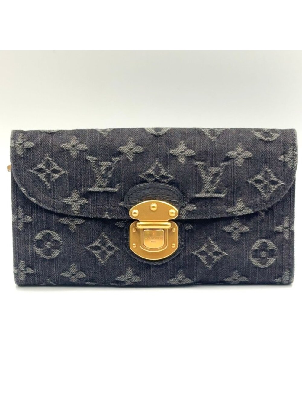 Louis Vuitton Portefeuille Amelia Monogram Denim Noir Leather Yellow Black